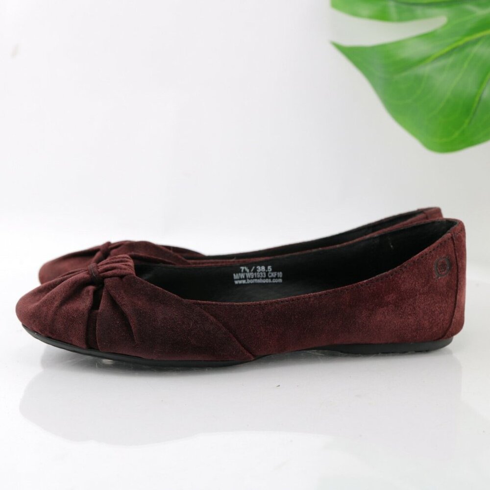 Born Womens Adele Ballet Flat Size 7.5 Burgundy Suede Knot Bow Slip On Shoe - Picture 7 of 12